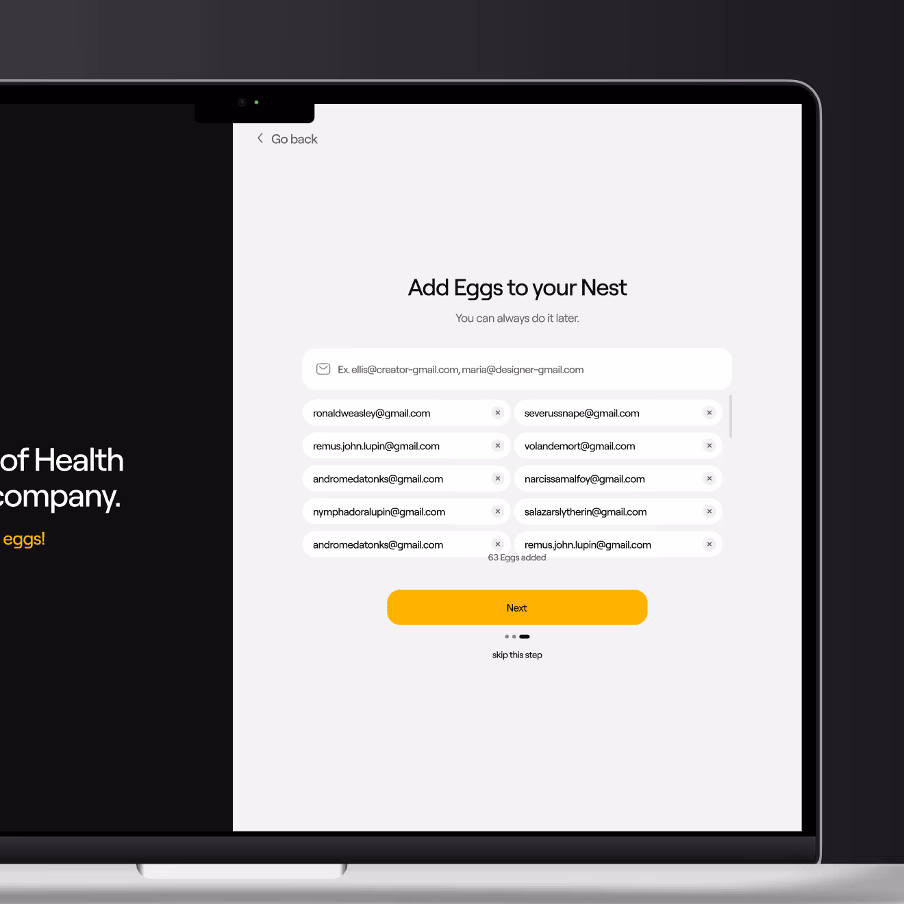 NestEgg web app screen