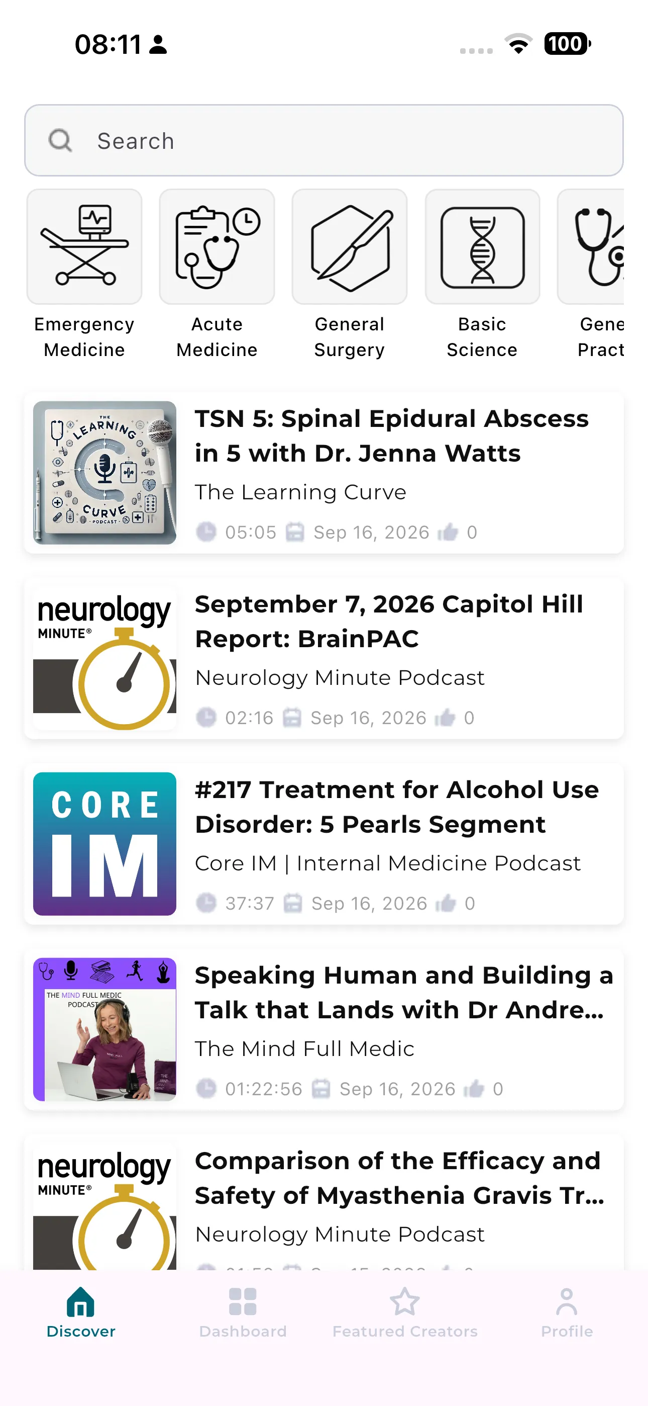 Episodes from The Learning Curve, Neurology Minute, Core IM and The Mind Full Medic.