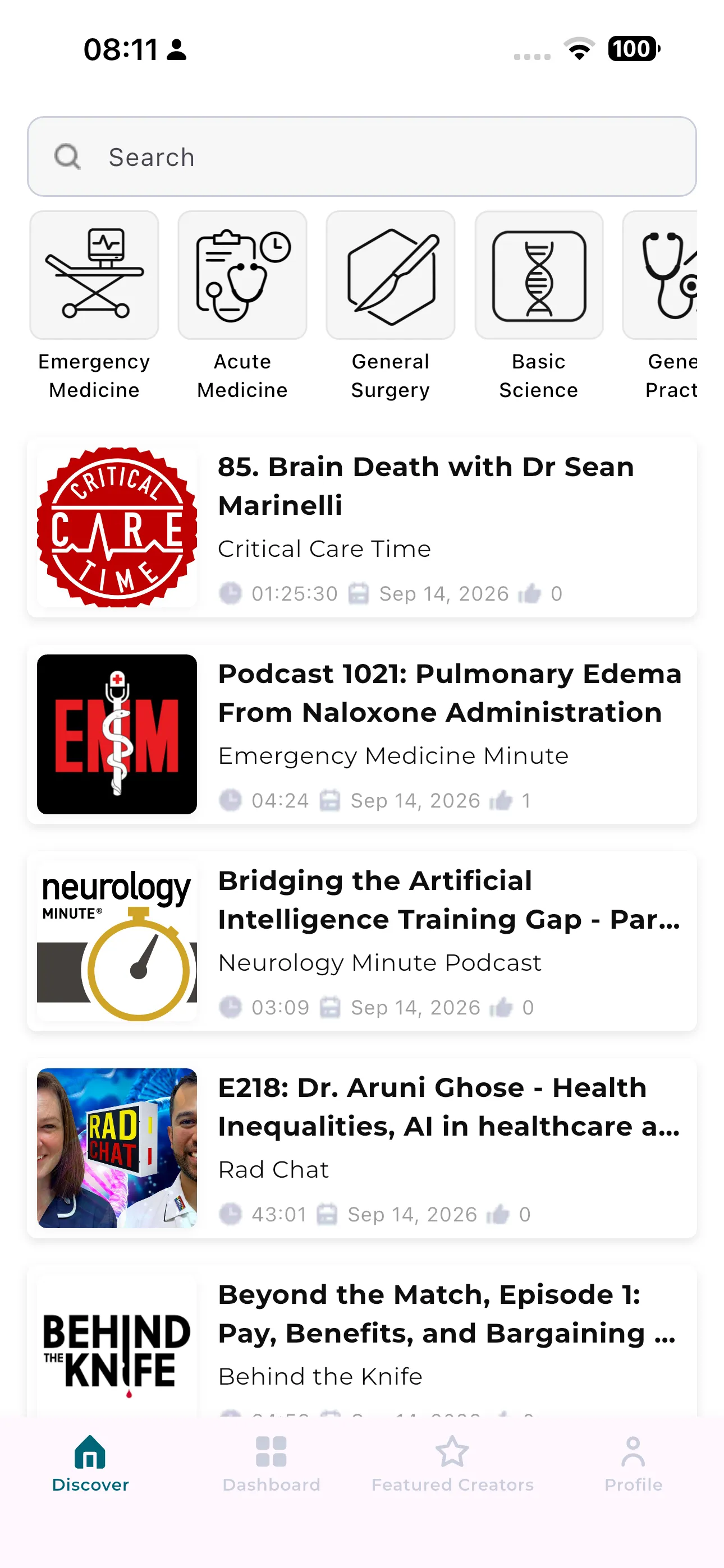 Episodes from Critical Care Time, Emergency Medicine Minute, Neurology Minute and Rad Chat.