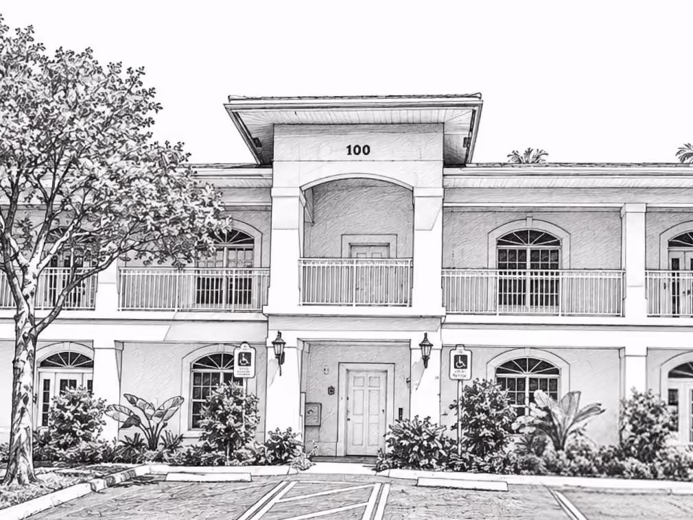 Exterior of the two-story building housing Fortell's Palm Beach clinic.