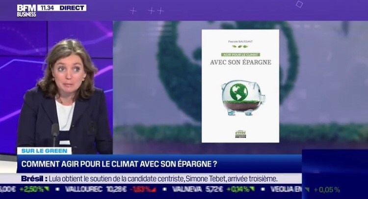 Pascale Baussant sur le plateau de BFM Business pour le lancement de son livre (sur le coté droit de l'image) 