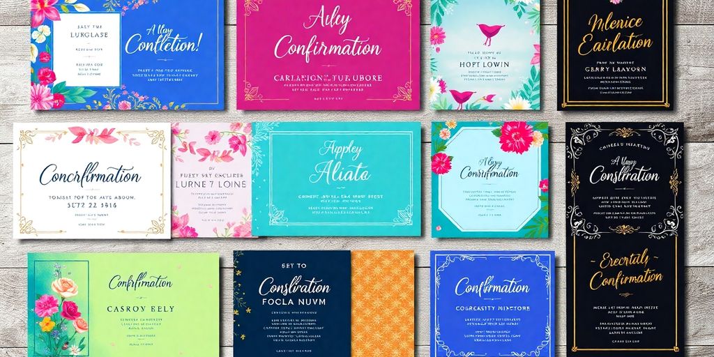Farverige online invitationer til konfirmation.