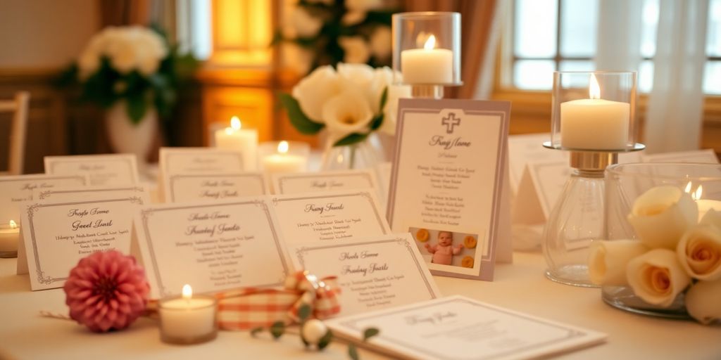 Gæsteliste til dåb med elegant pynt.