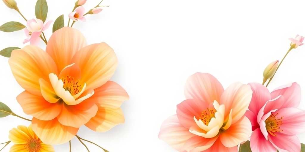 Bryllupsinvitation med store blomster i pastelfarver.