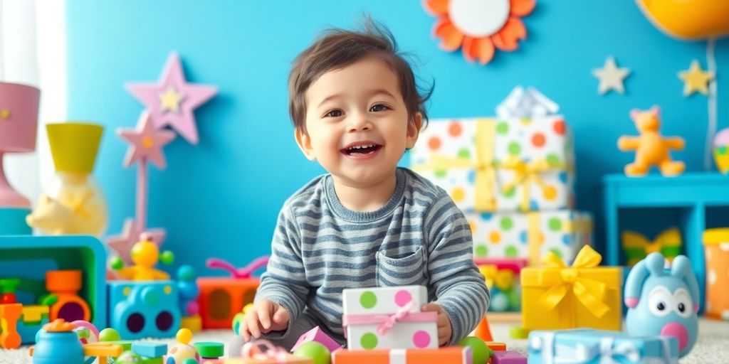 Farverig gave til en 2-årig med legetøj.