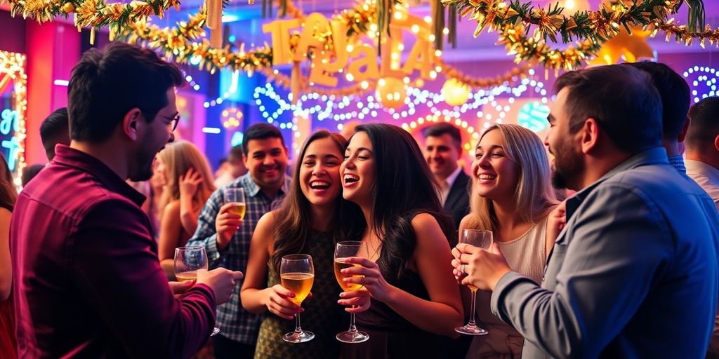 Glade mennesker skaber minder til nytårsfesten.