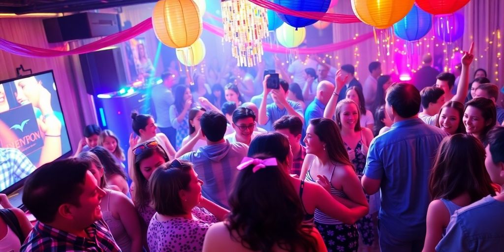 Festlige aktiviteter med glade mennesker til en fest.