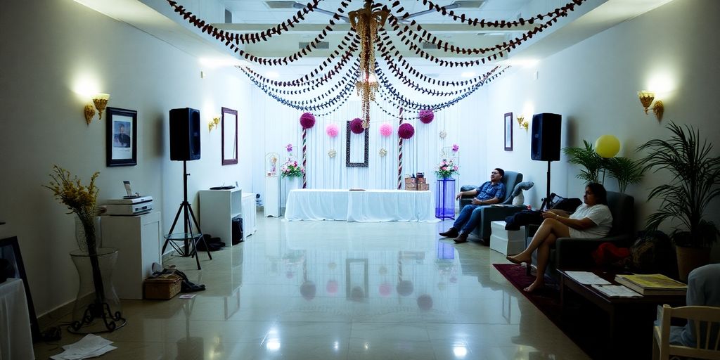 Rydde op efter festen med dekorationer og afslapning.