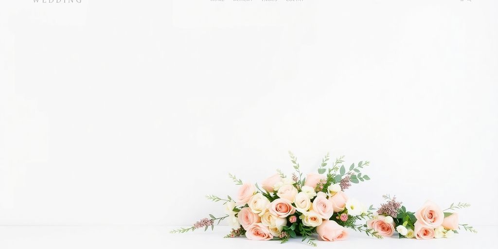 Minimalistisk bryllupshjemmeside med bløde farver og enkelhed.