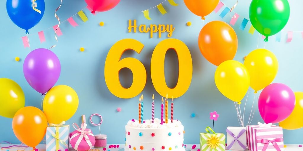 60 års fødselsdag med kage, gaver og balloner