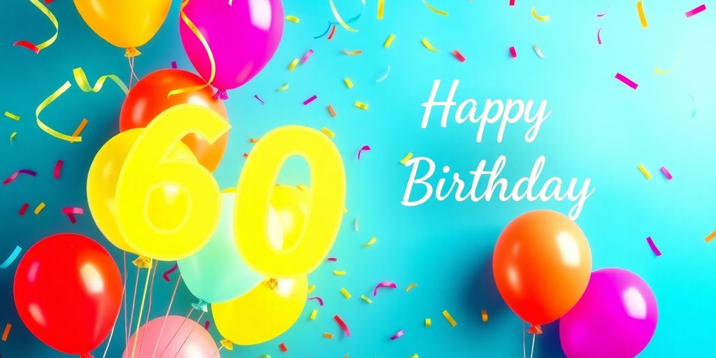 60 års fødselsdag med balloner på blå baggrund