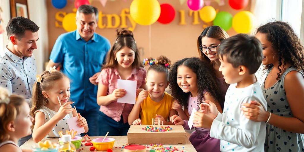 Farverig konfirmationsfest med glade deltagere og lege.