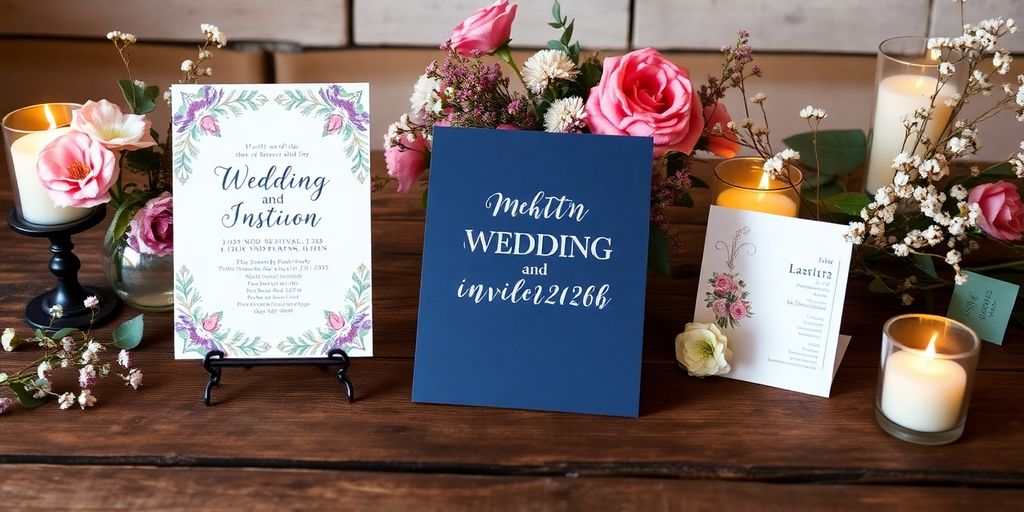 Bryllupsinvitation med blomster og stearinlys