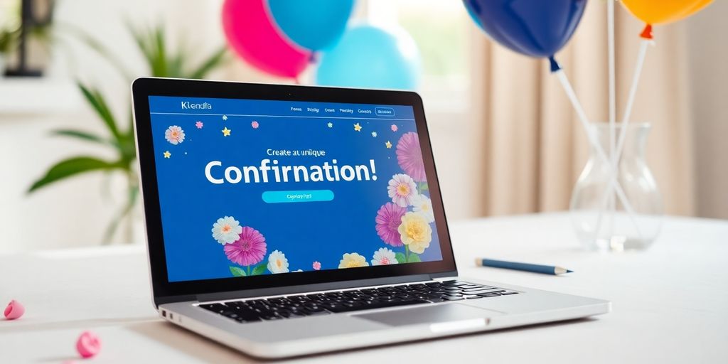 Billede af konfirmationshjemmeside på en bærbar computer.