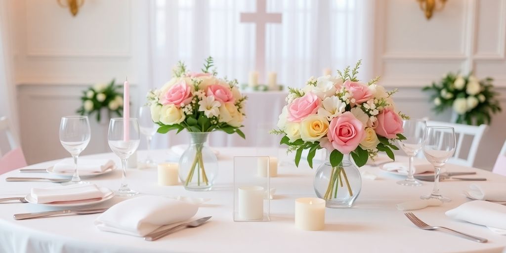 Smuk dåbshjemmeside med blomster og pastel farver.