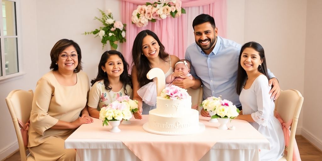 Familie ved bord til barnedåb