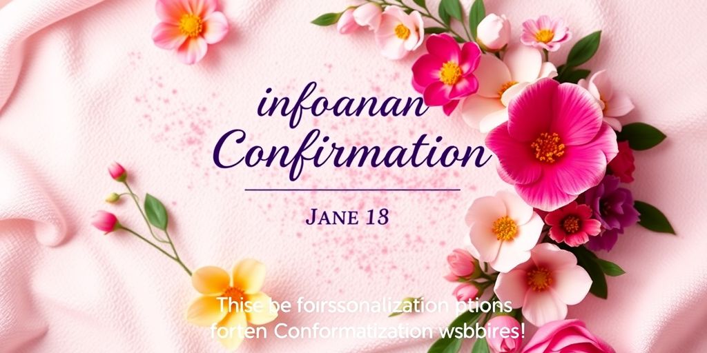 Digital invitation til konfirmation med blomster og farver.
