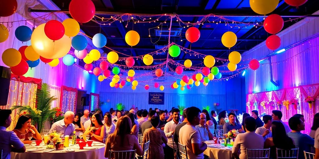 Stor fest med mange borde og mange gæster