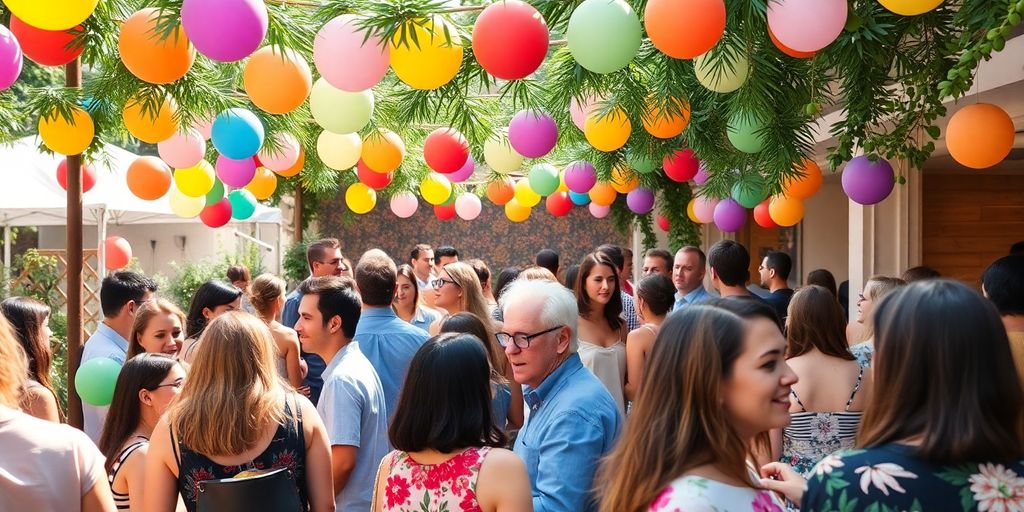 Festlige mennesker med miljøvenlige dekorationer til fest