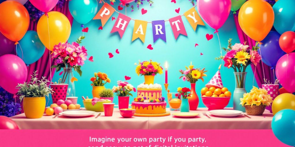 Fest med balloner og konfetti og borddækning