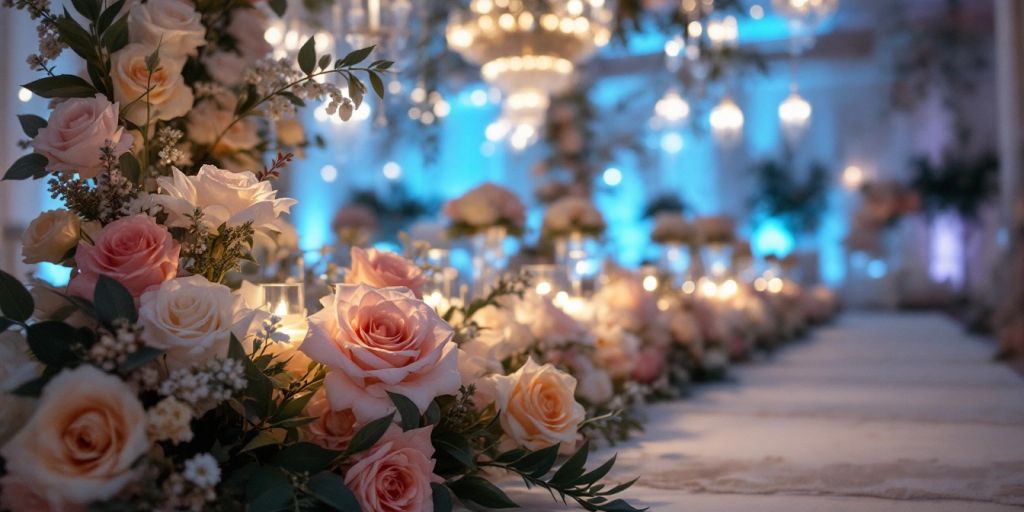 Flotte blomster på kirkegulvet