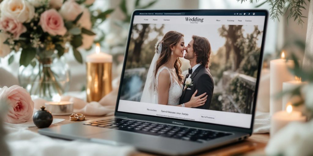 Hjemmeside til bryllup på bærbar computer