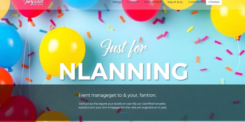 Digital invitation med farverige balloner og konfetti.