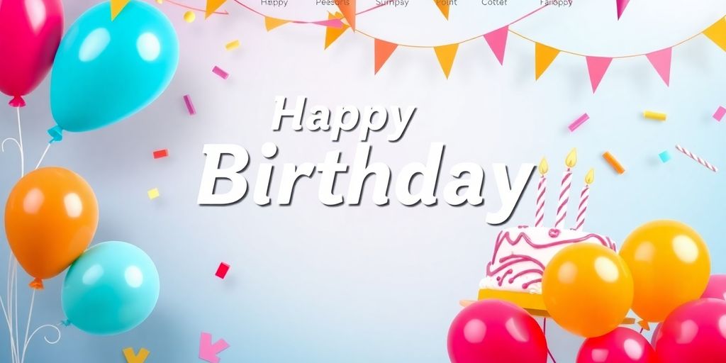 Fødselsdagshjemmeside med farverige dekorationer og festlige elementer.