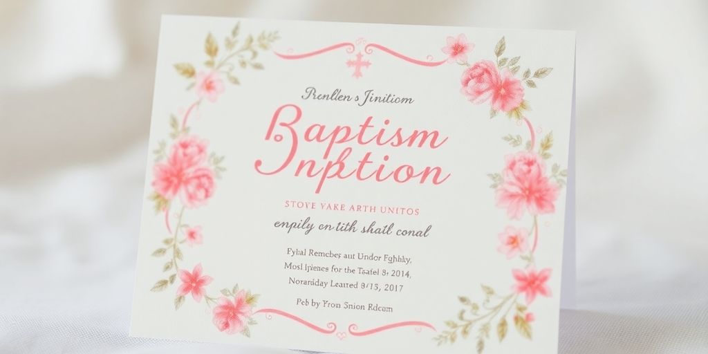 Hvid invitation til barnedåb med lyserød skrift