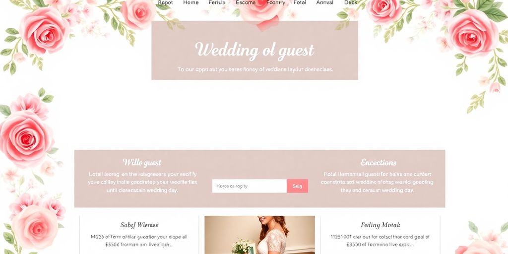Interaktiv bryllupshjemmeside med blomster og elegante elementer.