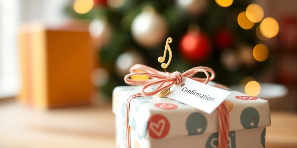 Personlig gave til konfirmation med musiknoter.