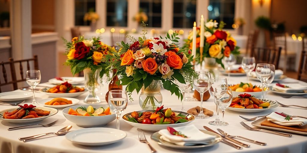 Sæsonbetonede retter på et elegant bryllupsbord