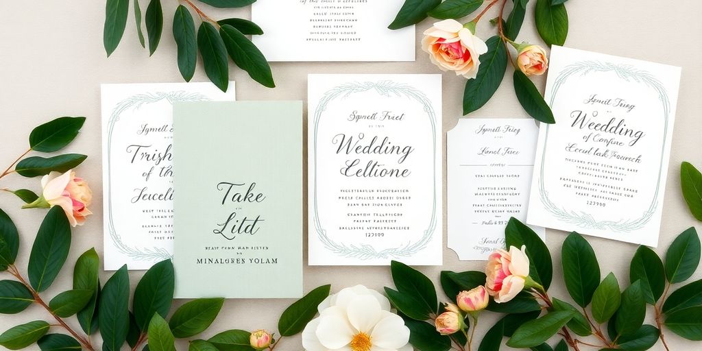 Miljøvenlige bryllupsinvitationer med blomster og blade
