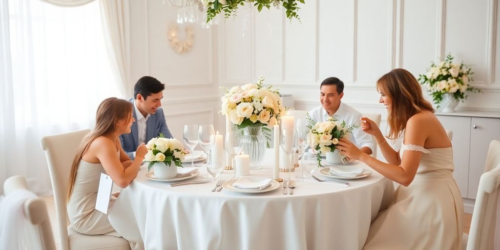 Dåbsdag bordopdækning med blomster og lys