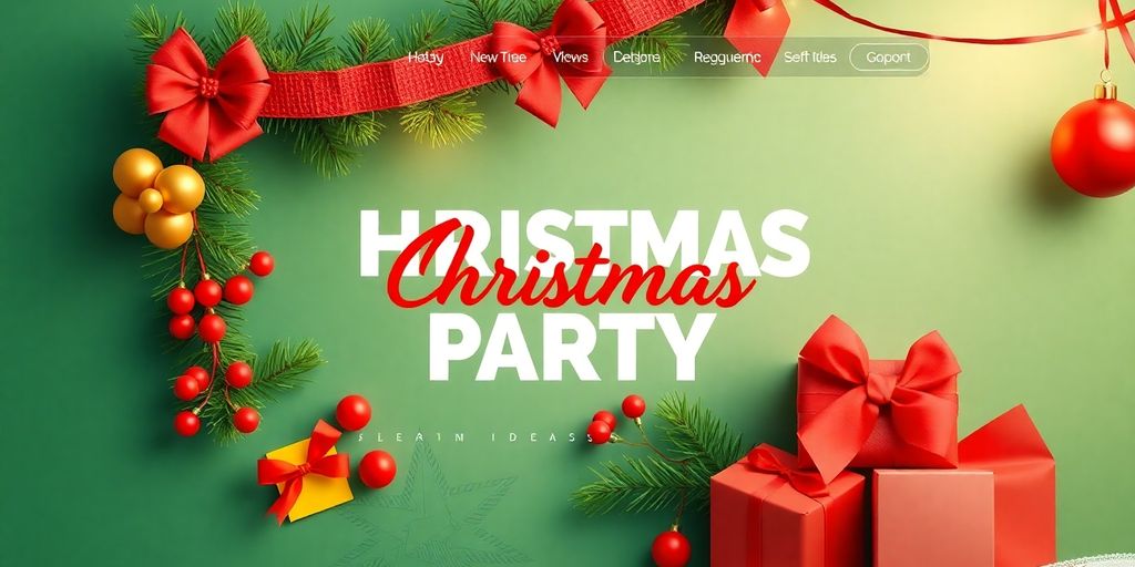 Festlig hjemmeside til julefest med dekorationer og farver.