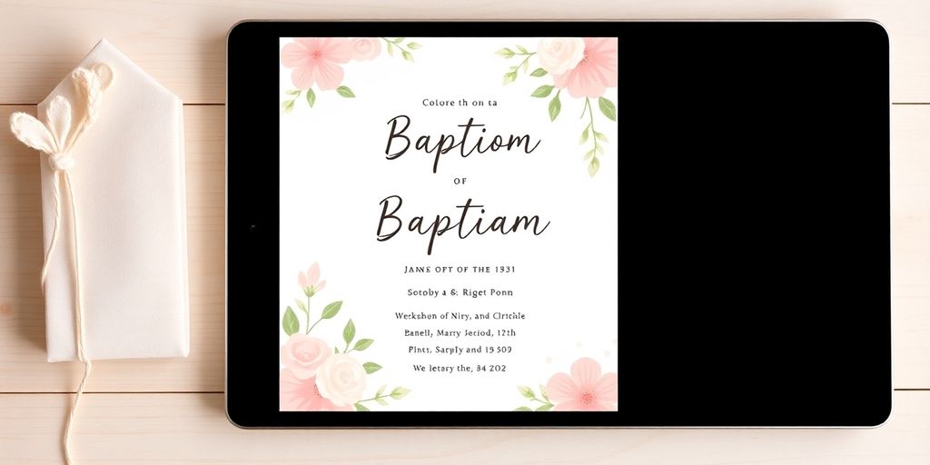 Smuk online invitation til dåb med blomsterdesign.