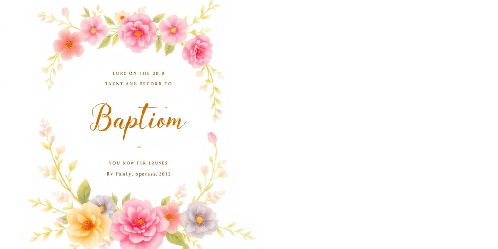 Baptism invitation med blomster og pastelfarver.