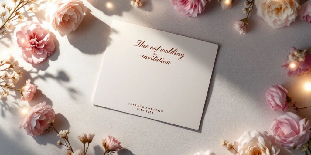 Bryllupsinvitation og blomster