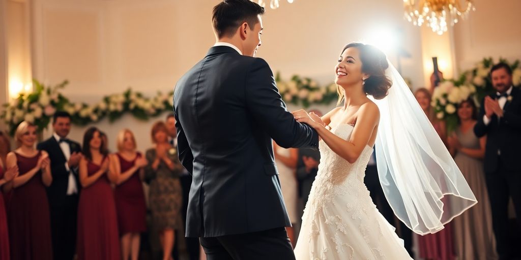 Brudepar danser til brudevals ved bryllup.