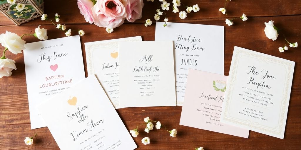 Unikke dåbsindbydelser i pastelfarver med blomster.