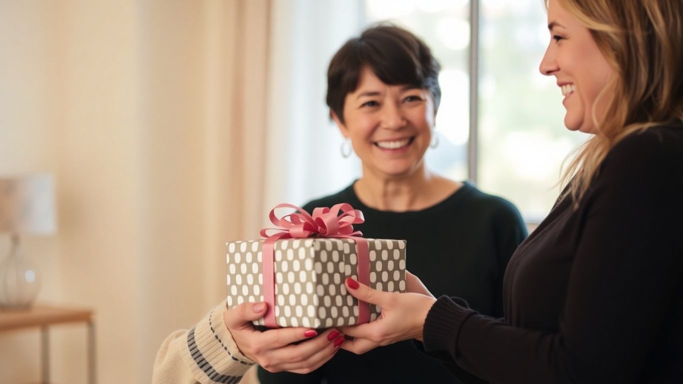Personlig gave til veninde: Kvinder udveksler gaver med glæde.