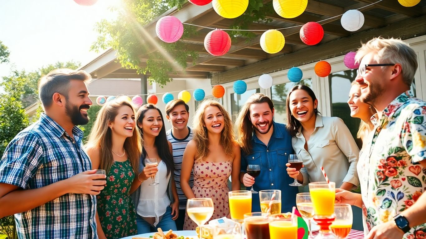 Glade mennesker til en fest med invitationer.