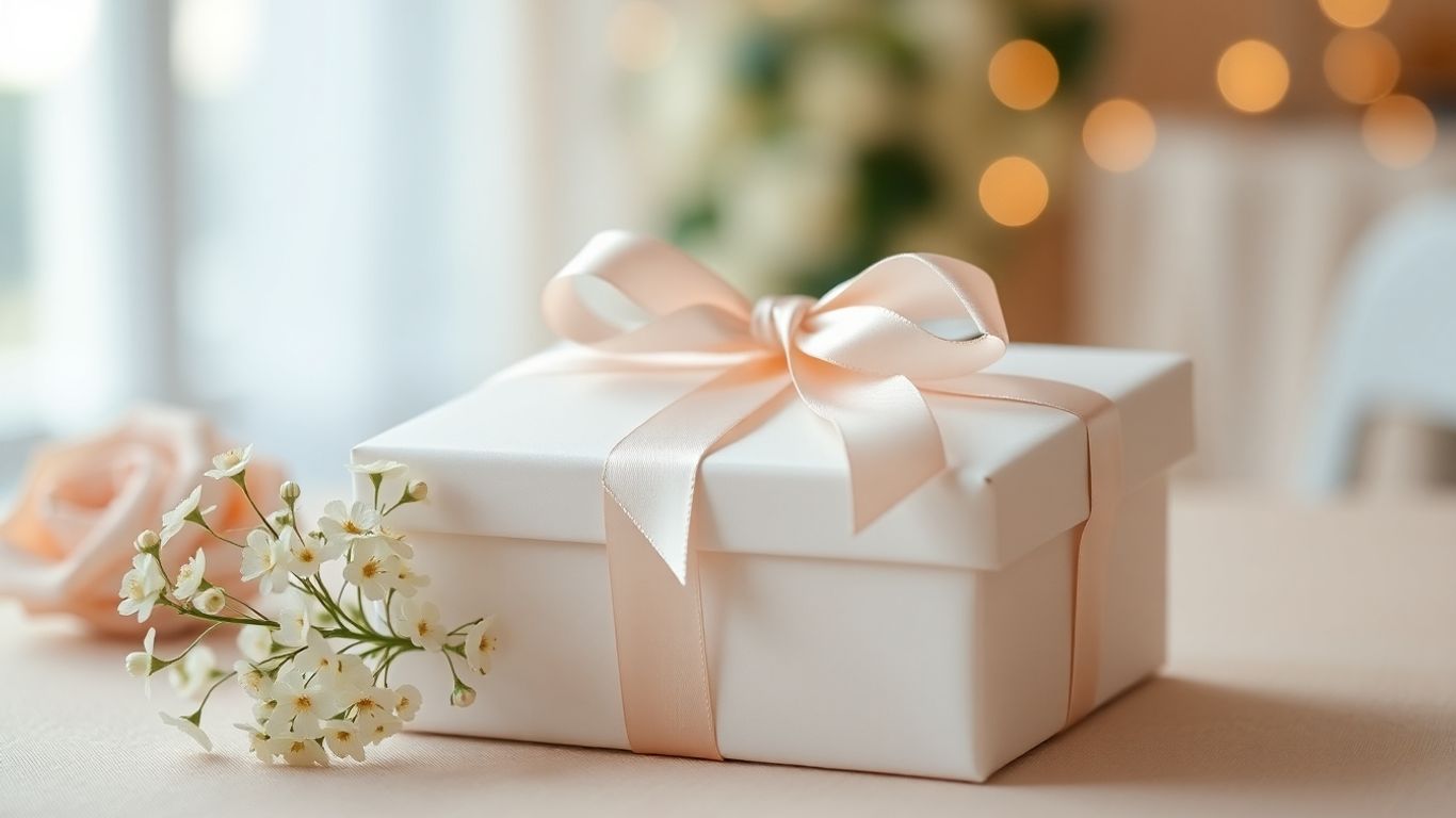 Bryllupsgave med blomster og sløjfe