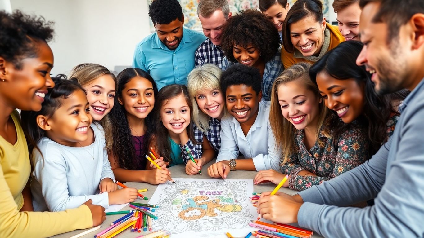 Gratis malebog med farverige tegninger og farveblyanter.