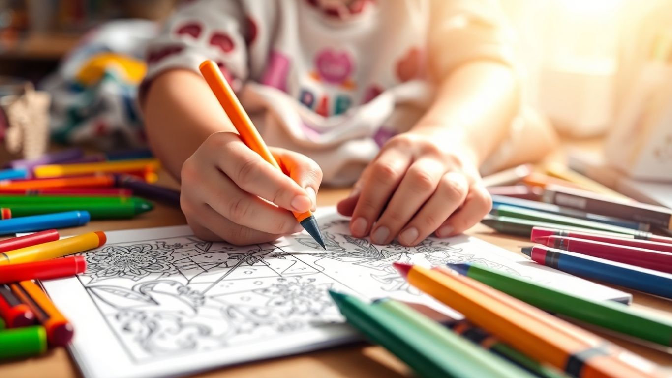 Børn tegner og farvelægger i en malebog