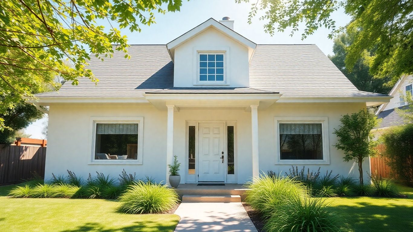 Moderne hus med sollys og have