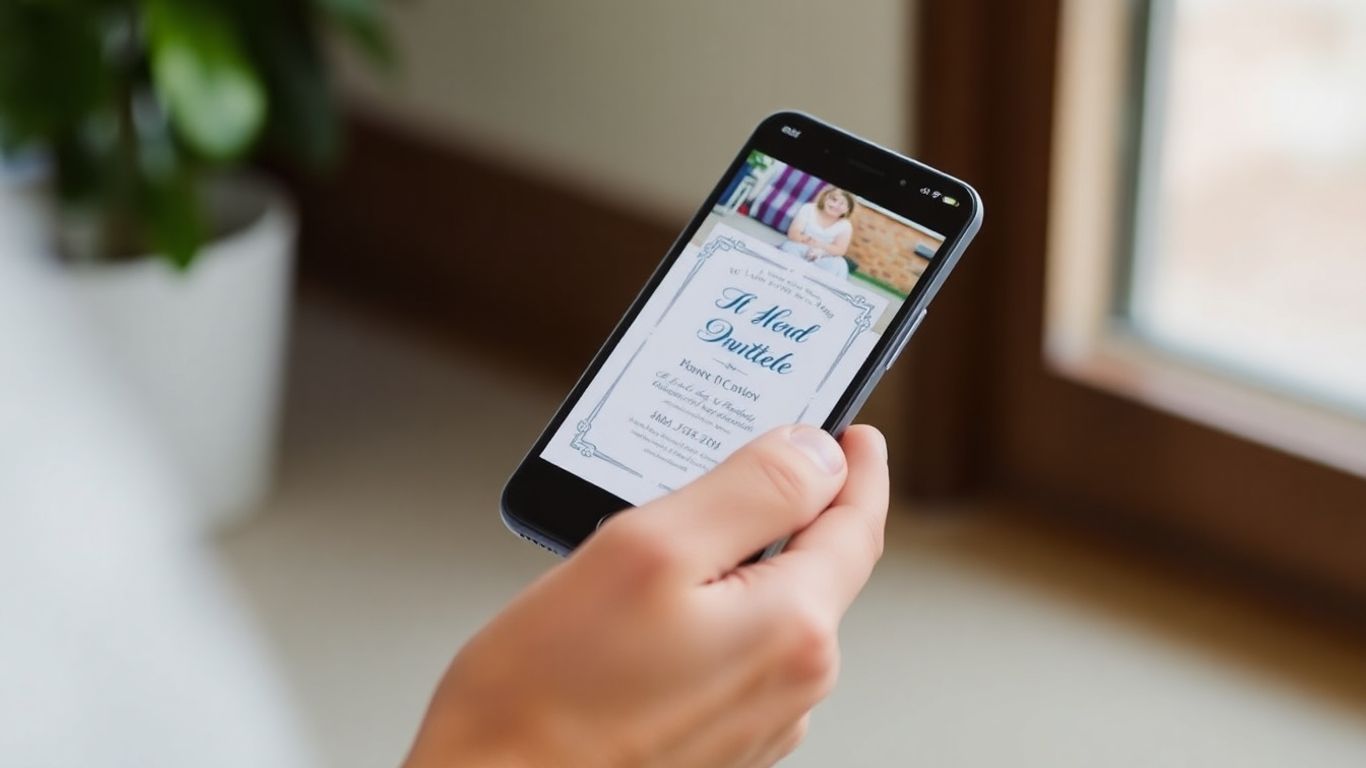Smartphone med online invitation på skærmen