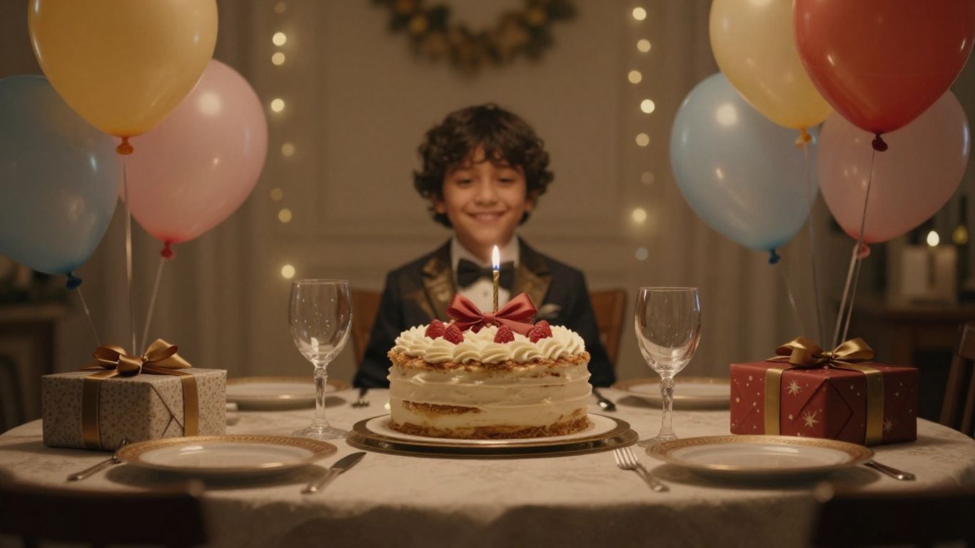 Konfirmationsfest med bordpynt, kage og gaver.