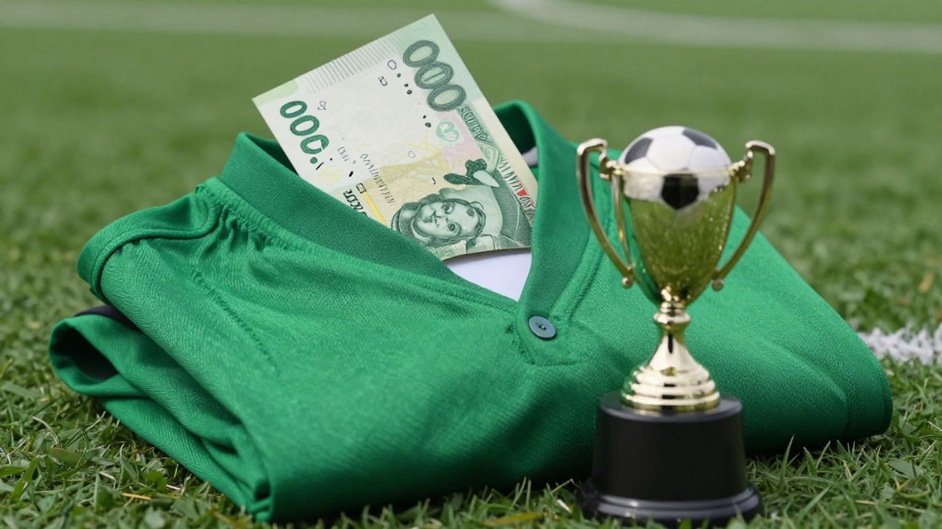 Pengegave med fodboldtema og pengesedler.