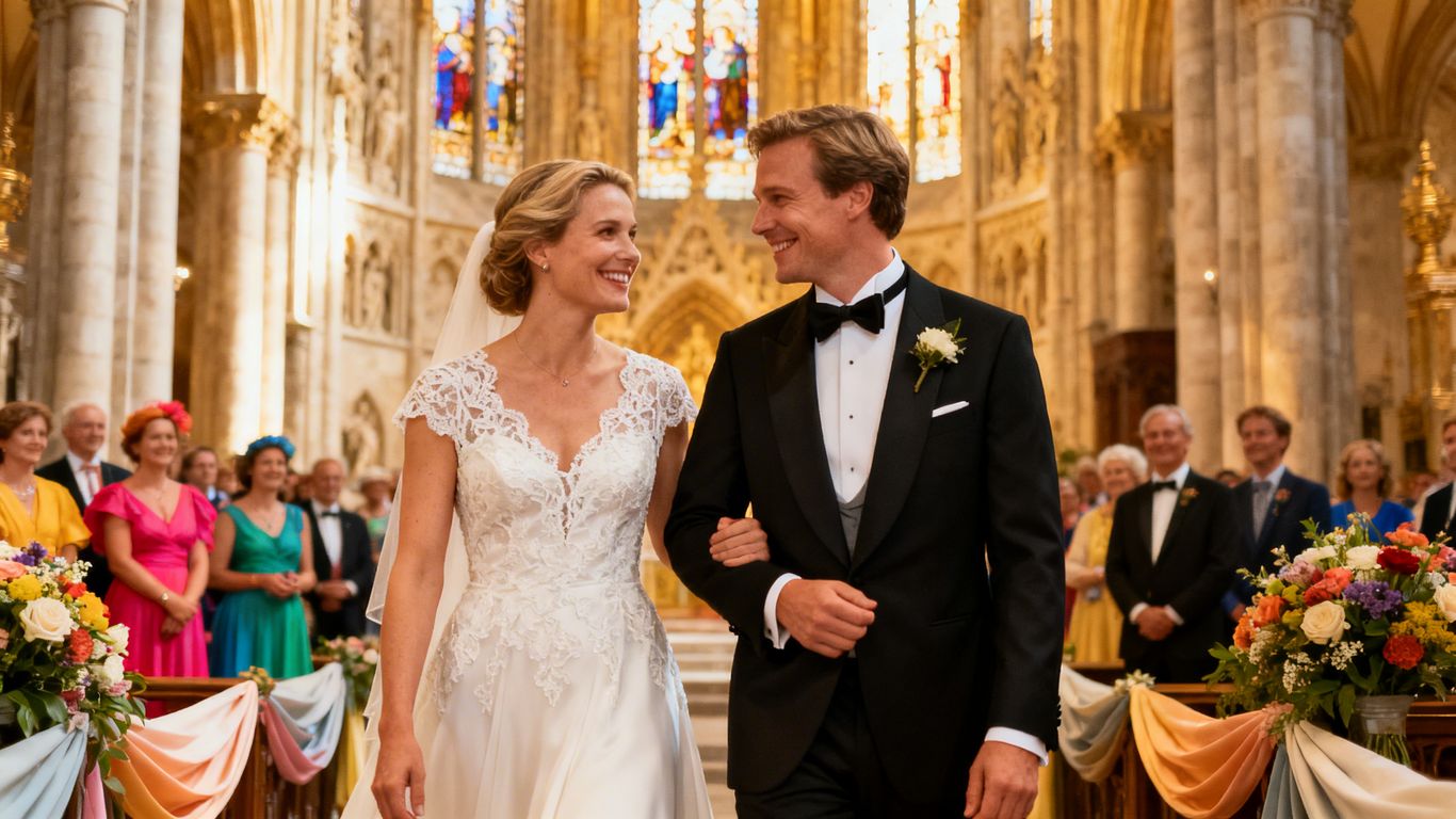 Bryllupsbilledet af Kronprins Frederik og Kronprinsesse Mary i 2004.